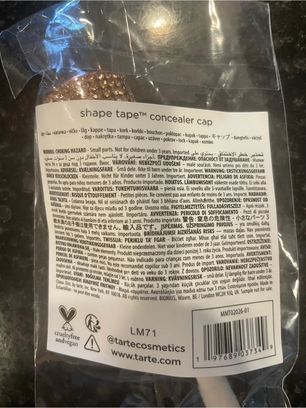 Tarte Shape tape concealer cap bling !! Rose Gold Rhinestone for shape tape